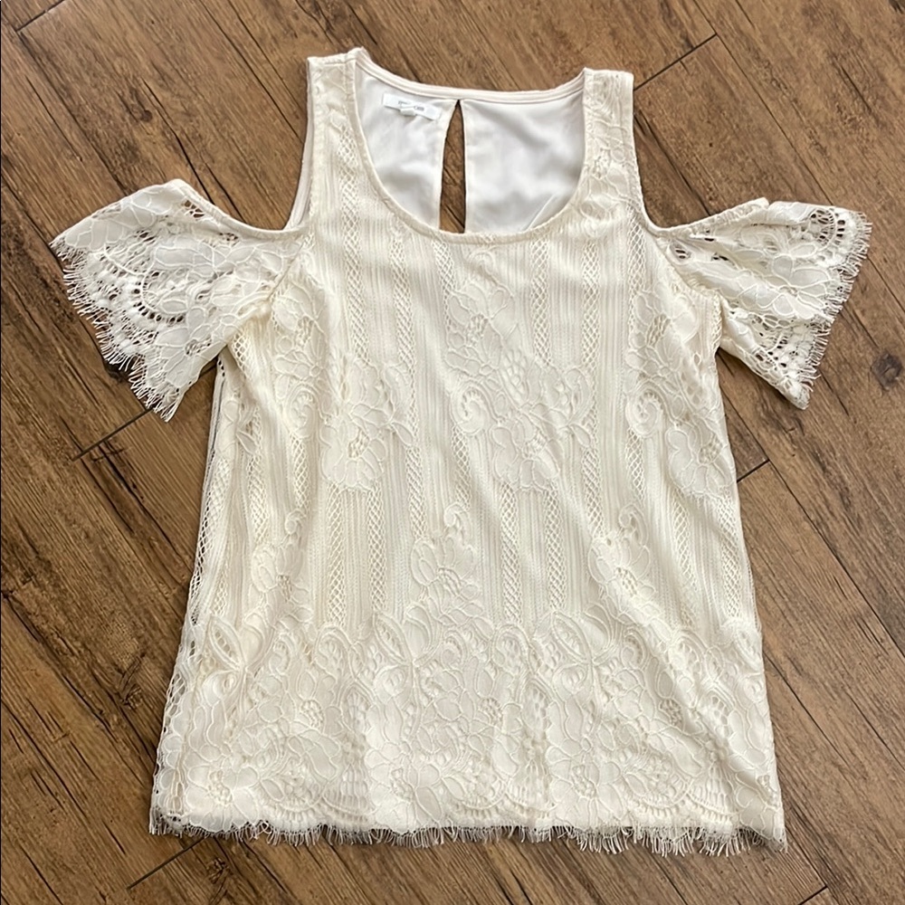 Maurices Cream Lace Cold Shoulder Blouse